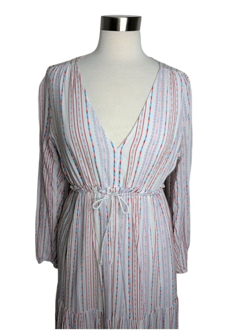 Few Moda Boho Size S/M Coastal Cowgirl Striped Long Sleeve Tiered Maxi Dress - Picture 2 of 12